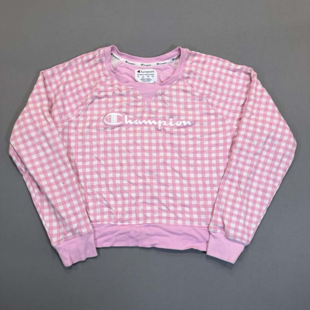 Champion Gingham Sweatshirt Size M Pink White Pullover